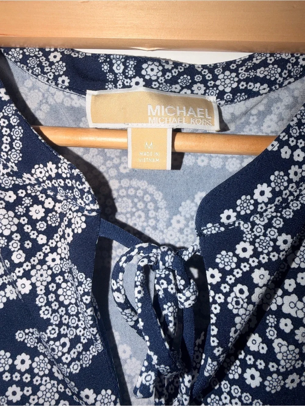 Michael Kors Navy and White Paisley Sleeveless Ruffle-Hem Dress